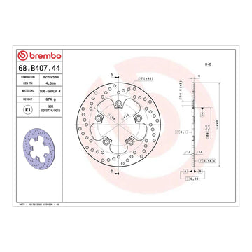Brembo Prime Brake Disc Serie Oro Rear 68B40744