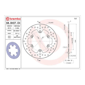 Brembo Prime Brake Disc Serie Oro Rear 68B407E4