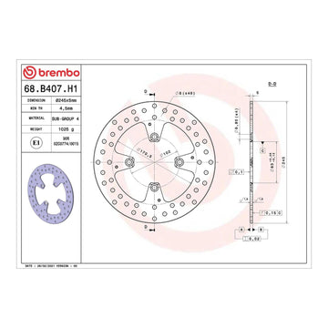 Brembo Prime Brake Disc Serie Oro Rear 68B407H1