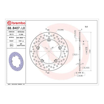 Brembo Prime Brake Disc Serie Oro Rear 68B407L0