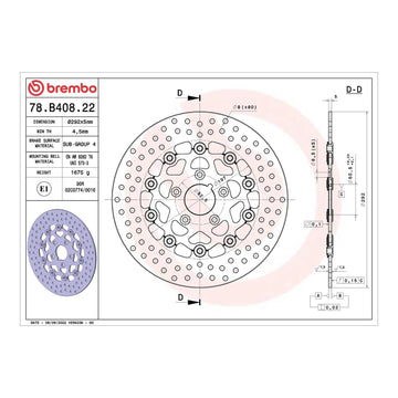 Brembo Prime Brake Disc Serie Oro Front 78B40822