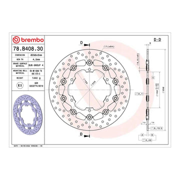 Brembo Prime Brake Disc Serie Oro Front 78B40830