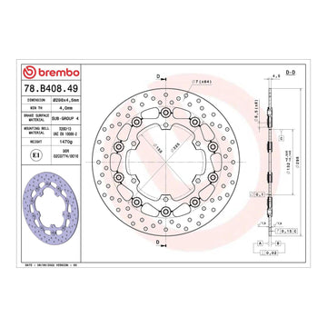 Brembo Prime Brake Disc Serie Oro Front 78B40849