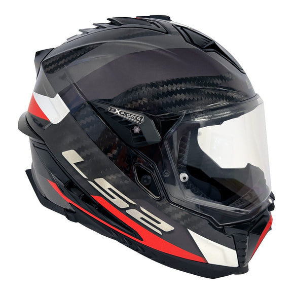 LS2 MX701 Explorer Carbon Frontier Helmet - Titanium / Red