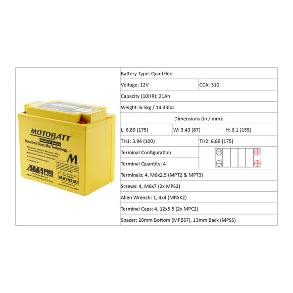 Motobatt Battery Quadflex AGM - MBTX20U
