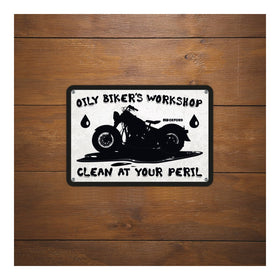 Oxford Garage Metal Sign: Oily Biker's Workshop